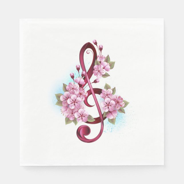 Serviette En Papier Musical treble clef notes with sakura flowers (Devant)