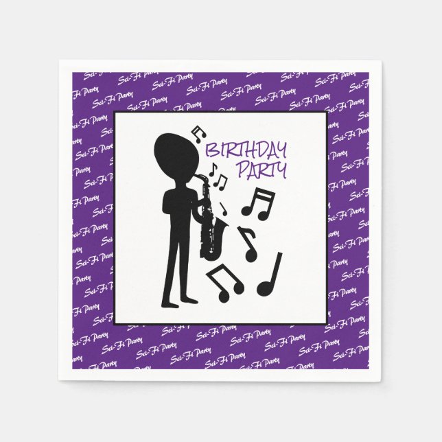 Serviette En Papier Musicien Alien, Anniversaire (Devant)