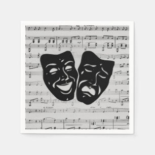 Serviette En Papier Musique d'argent et masques de théâtre