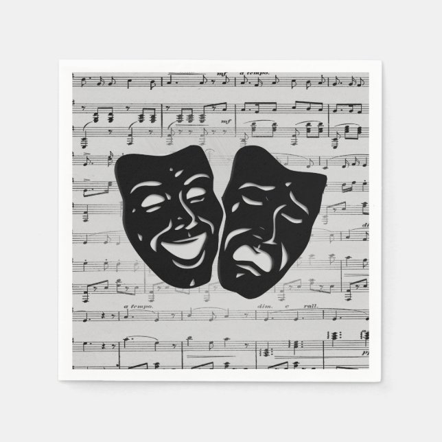 Serviette En Papier Musique d'argent et masques de théâtre (Devant)