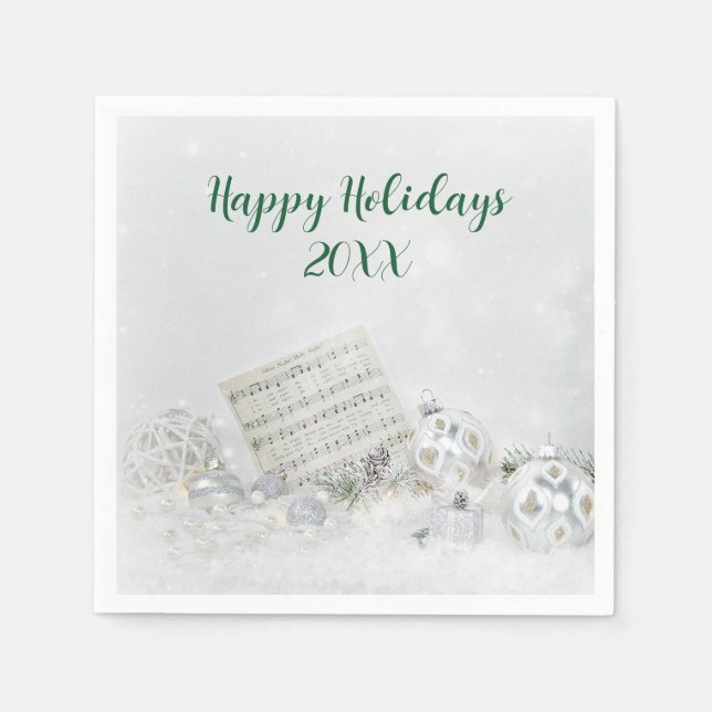 Serviette En Papier Musique de Noël et ornements en neige (Devant)