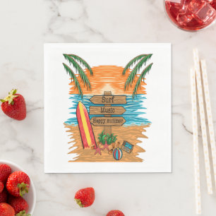 Serviette En Papier musique de surf été heureux