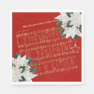 Serviette En Papier Musique Gold White Poinsettia Hymn Noël
