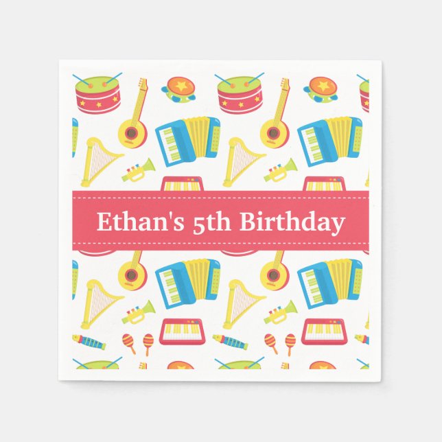 Serviette En Papier Musique Instruments Motif Anniversaire de enfant (Devant)