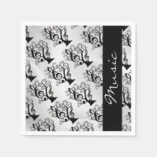 Serviette En Papier Musique noire et blanche Treble Clef Tree Napkins (Devant)