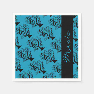 Serviette En Papier Musique noire et Turquoise Arbre Clé Arbre Napkins