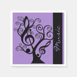 Serviette En Papier Musique noire et violette Arbre Clé Arbre Napkins