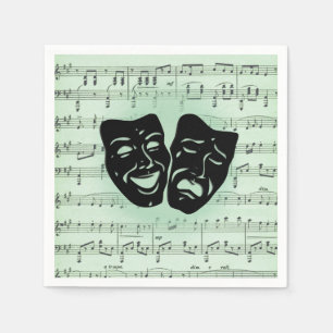 Serviette En Papier Musique verte et masques grecs de théâtre