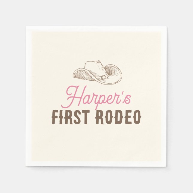 Serviette En Papier My First Rodeo Personalized Pink Cowgirl Birthday (Devant)