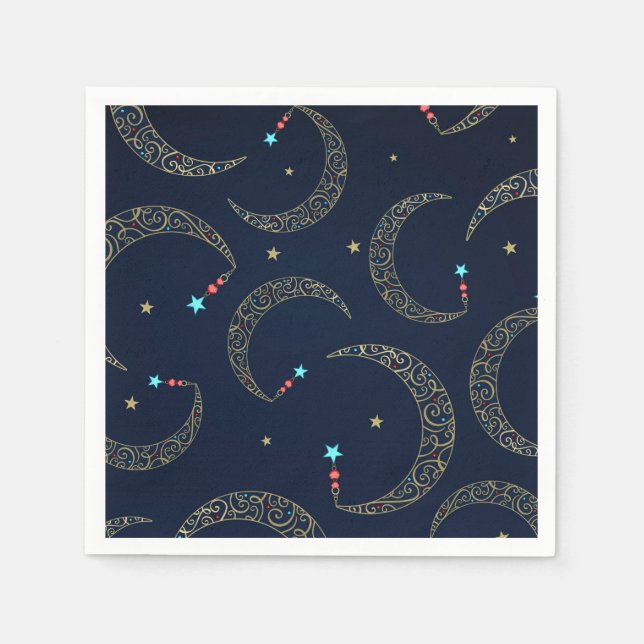 Serviette En Papier Mystical Blue Gold Filigree Lune Céleste (Devant)