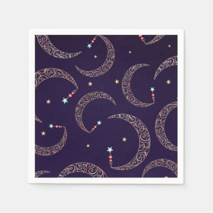 Serviette En Papier Mystical Purple Gold Filigree Lune Céleste