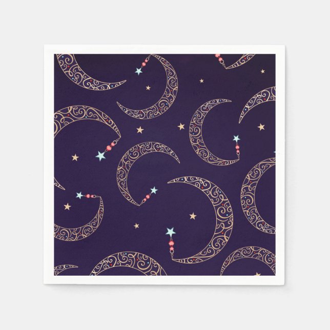 Serviette En Papier Mystical Purple Gold Filigree Lune Céleste (Devant)