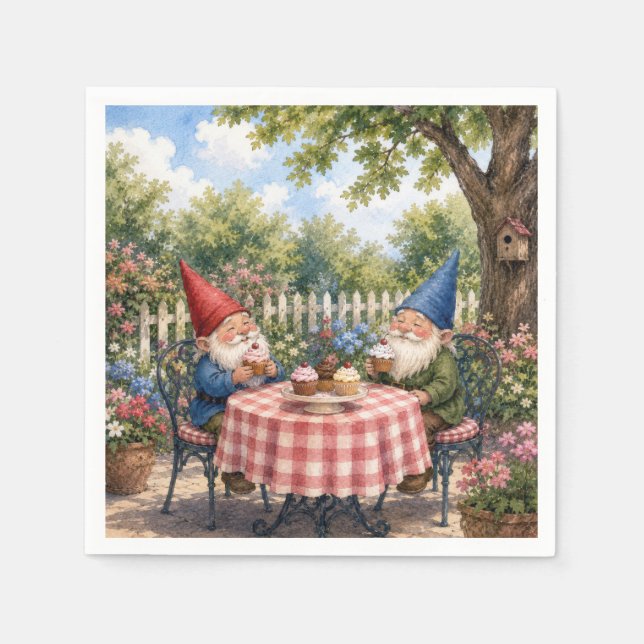 Serviette En Papier Nains de jardin mangeant des cupcakes (Devant)