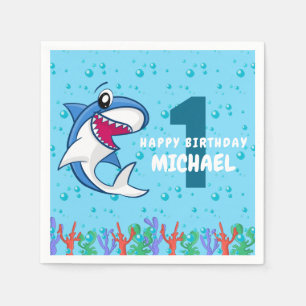 Serviette En Papier Naissance du requin Premier Anniversaire Ocean Kid