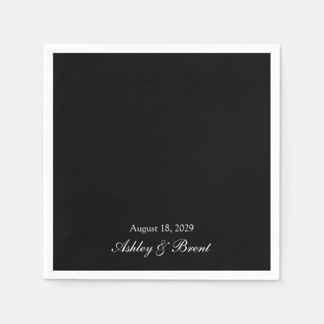 Serviette En Papier Names and Wedding Date Black and White (Devant)