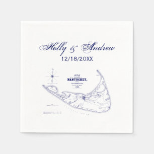 Serviette En Papier Nantucket Island MA Carte Vintage Marine Blue