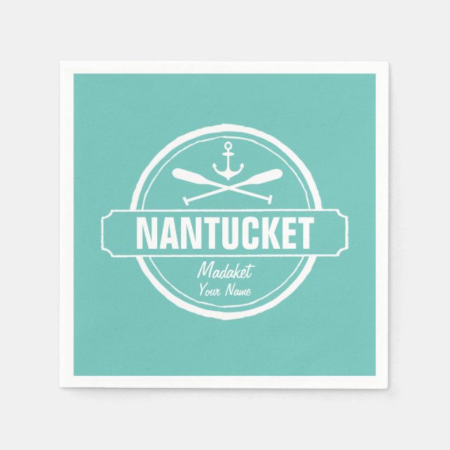 Serviette En Papier Nantucket, MA nom personnalisé, ancre nautique (Devant)