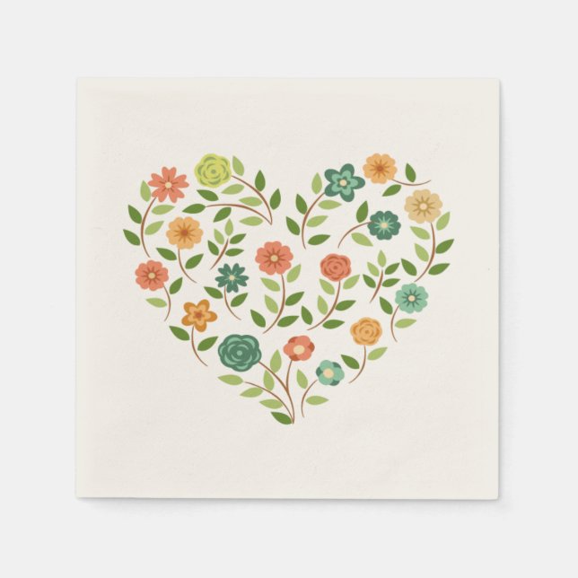 Serviette En Papier Napkin au coeur floral (Devant)