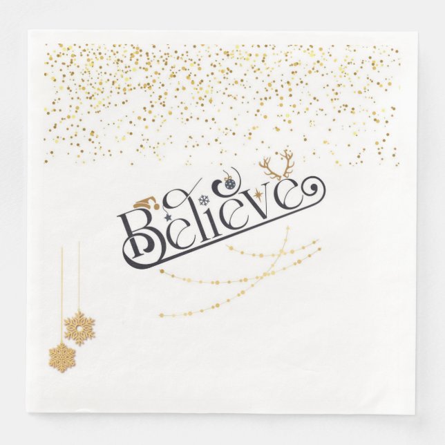 Serviette En Papier Napkin-Believe de Noël blanc (Devant)