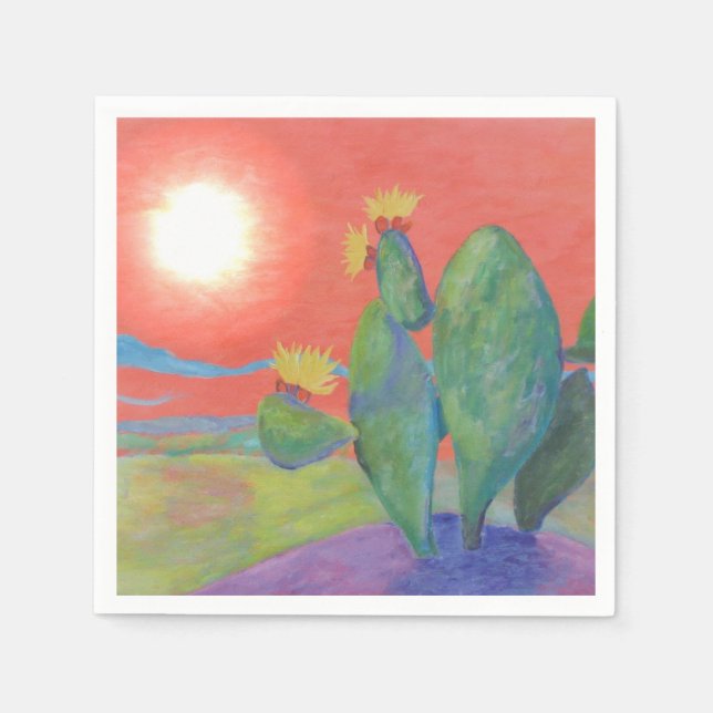 Serviette En Papier Napkin Cactus coucher de soleil (Devant)