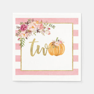 Serviette En Papier Napkin Citrouille 2 Anniversaire - Flore rose
