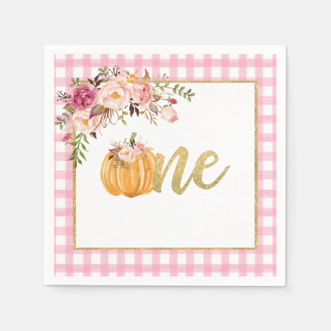 Serviette En Papier Napkin citrouille Premier Anniversaire - Plat Rose (Devant)