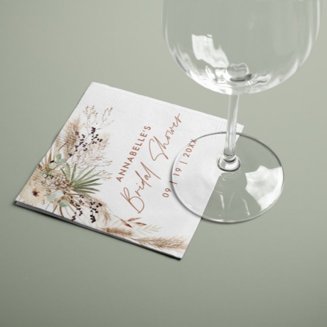 Serviette En Papier Napkin de douche de mariée herbe de pampas moderne (Créateur téléchargé)