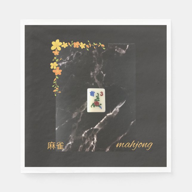 Serviette En Papier Napkin de mahjong floral orange (Devant)