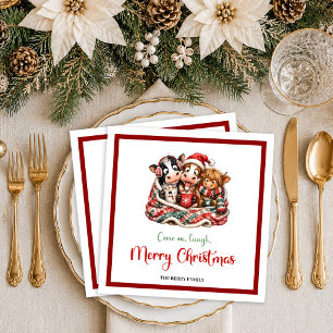 Serviette En Papier Napkin de Noël classique drôle vache dessin animé