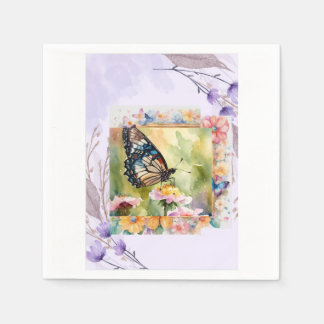 Serviette En Papier Napkin écru Baterfly