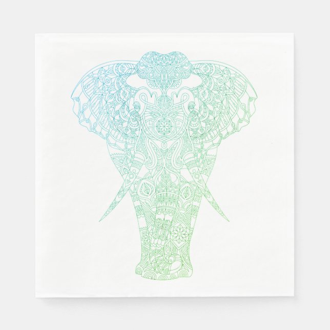 Serviette En Papier Napkin Eléphant Aura Vert (Devant)