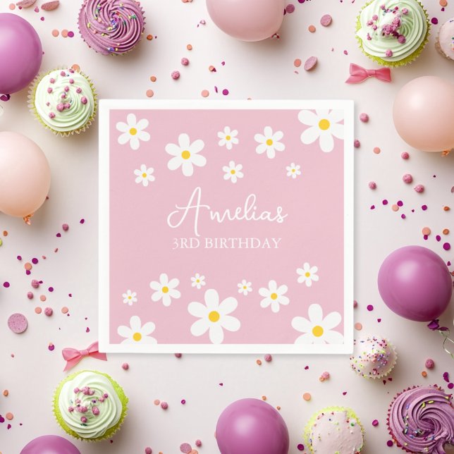 Serviette En Papier Napkin Floral Daisy Pink Party (Créateur téléchargé)