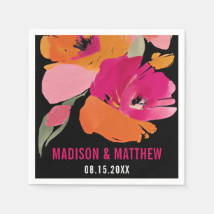 Serviette En Papier Napkin Mariage floral personnalisable - Noms et Da