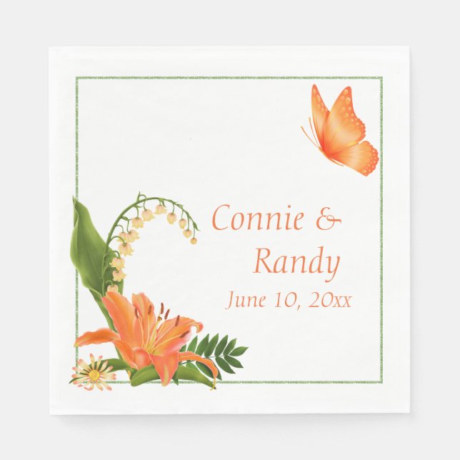 Serviette En Papier Napkin Mariage Lily orange (Devant)
