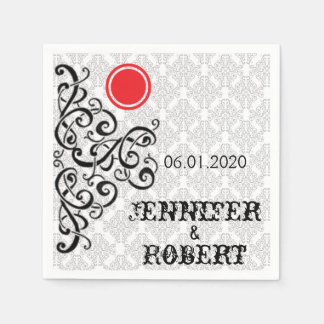Serviette En Papier Napkin Mariage moderne noir et rouge