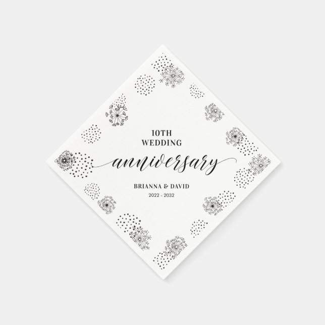 Serviette En Papier Napkin moderne Black 10e anniversaire Mariage (Coin)