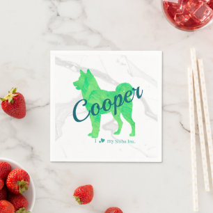 Serviette En Papier Napkin Pastel Green Shiba Inu Silhouette