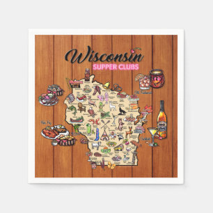 Serviette En Papier Napkin - Wisconsin Supper Club Map - Series 1