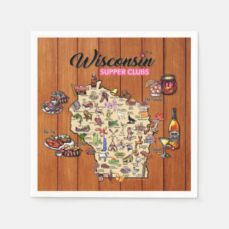 Serviette En Papier Napkin - Wisconsin Supper Club Map - Series 1