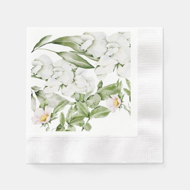 SERVIETTE EN PAPIER NAPKINS D'ART FLORAL BLANC BRITANNIQUE (Devant)