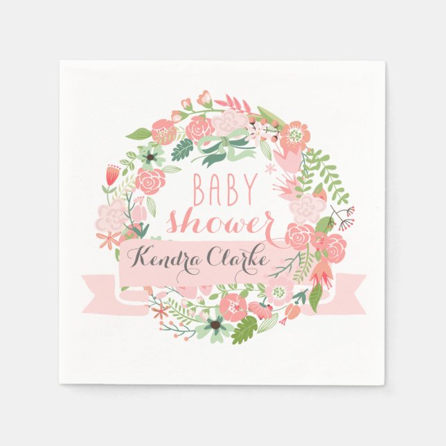 SERVIETTE EN PAPIER NAPKINS DE JOLIE BABY SHOWER FLORALE (Devant)
