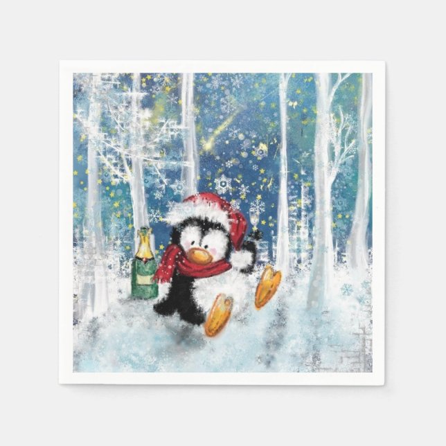 Serviette En Papier Napkins de pingouin de Noël (Devant)