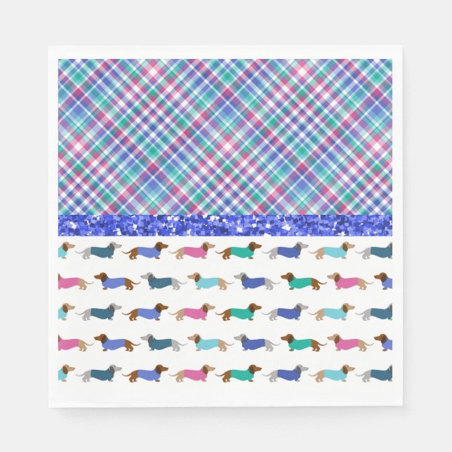 Serviette En Papier Napkins en papier plaid Pastel Dachshund (Devant)