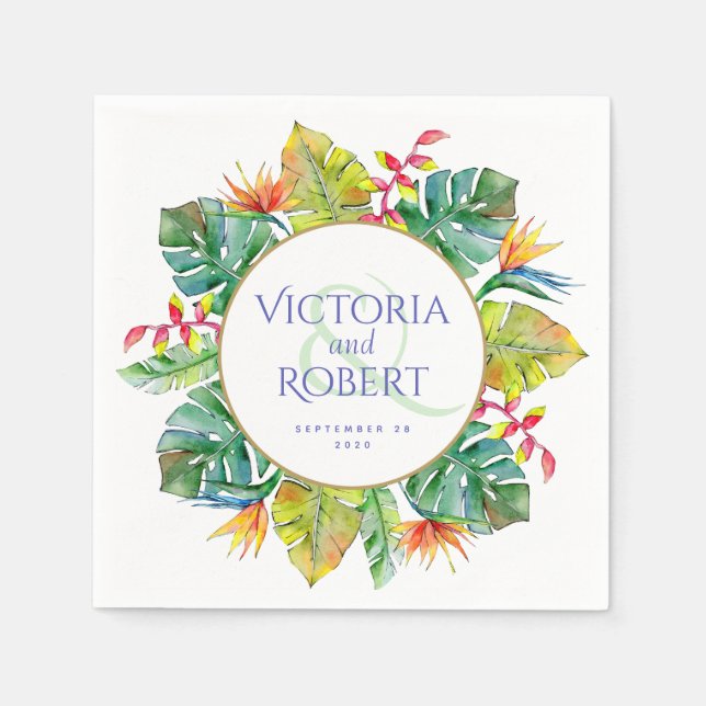 Serviette En Papier Napkins mariage | Aquarelle tropicale florale (Devant)