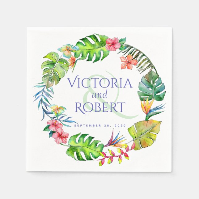 Serviette En Papier Napkins mariage | Aquarelle tropicale florale (Devant)