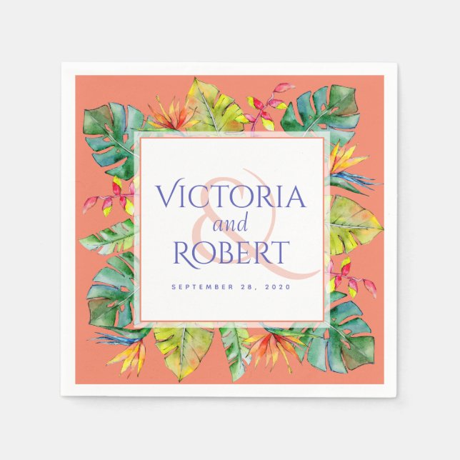 Serviette En Papier Napkins mariage | Aquarelle tropicale florale (Devant)
