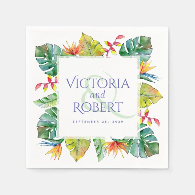 Serviette En Papier Napkins mariage | Aquarelle tropicale florale (Devant)