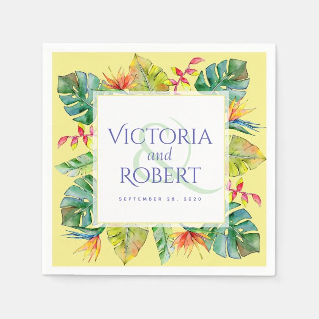 Serviette En Papier Napkins mariage | Aquarelle tropicale florale (Devant)