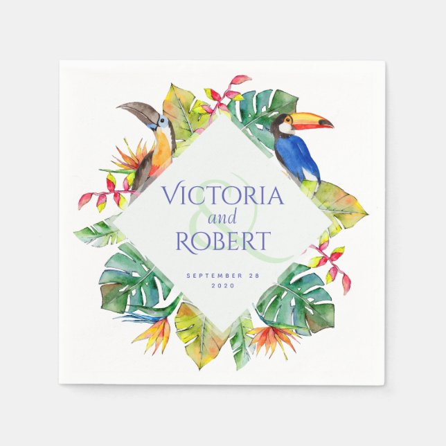Serviette En Papier Napkins mariage | Aquarelle tropicale florale (Devant)