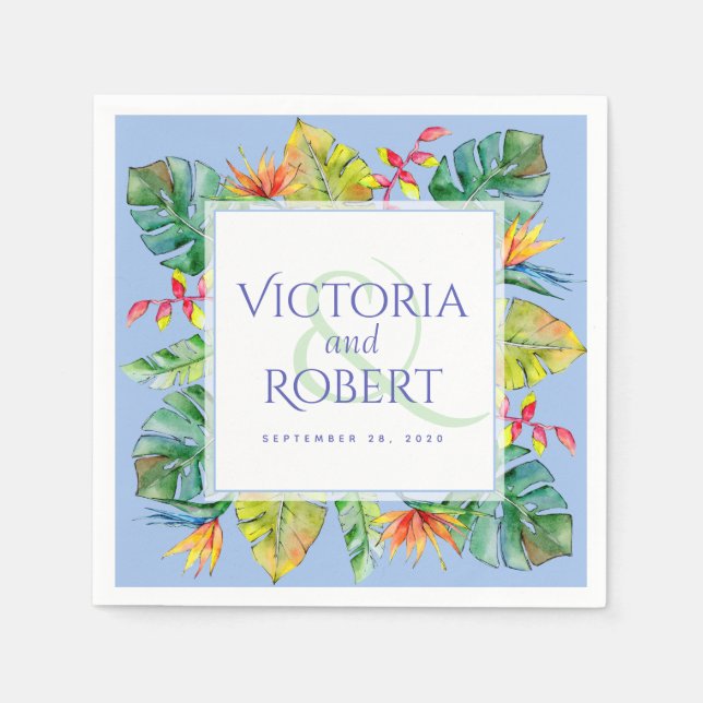 Serviette En Papier Napkins mariage | Aquarelle tropicale florale (Devant)